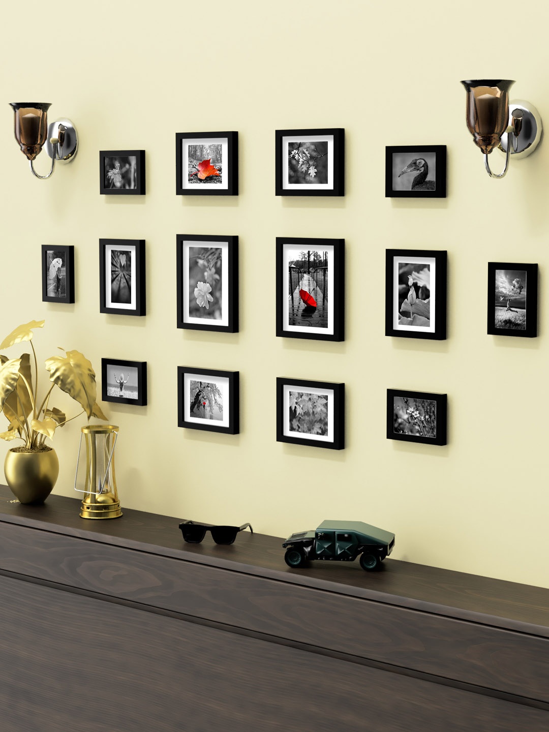 

Aura Set Of 14 Black Solid Synthetic Collage Photo Frames