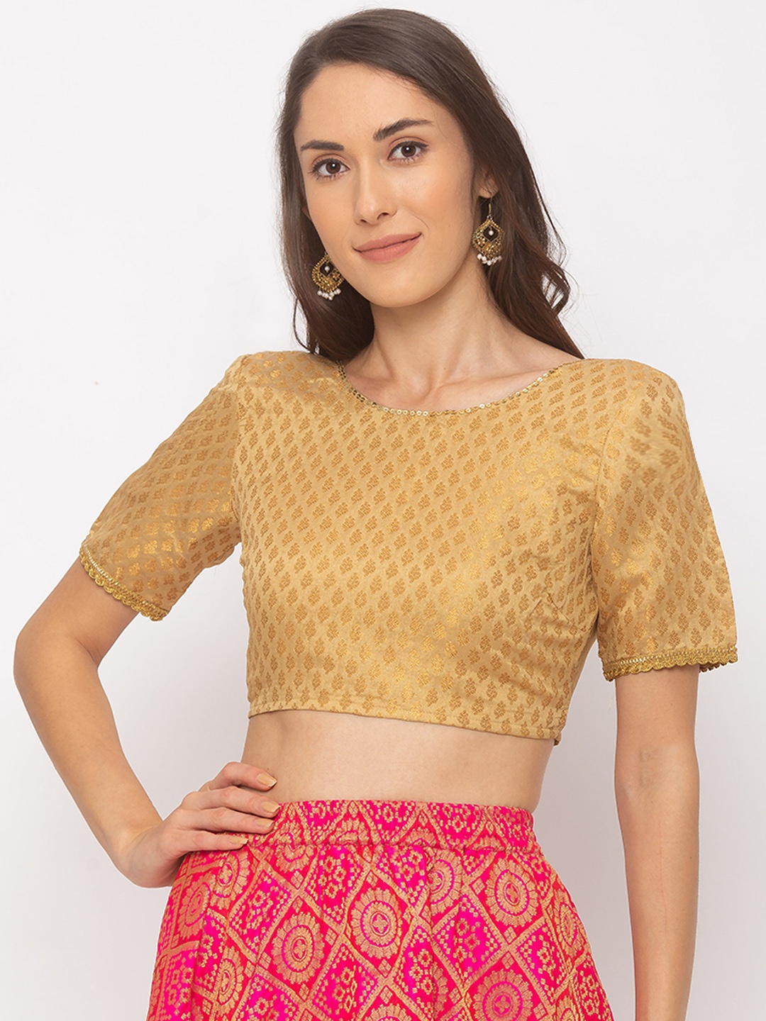 

Globus Women Gold-Coloured Woven-Design Saree Blouse