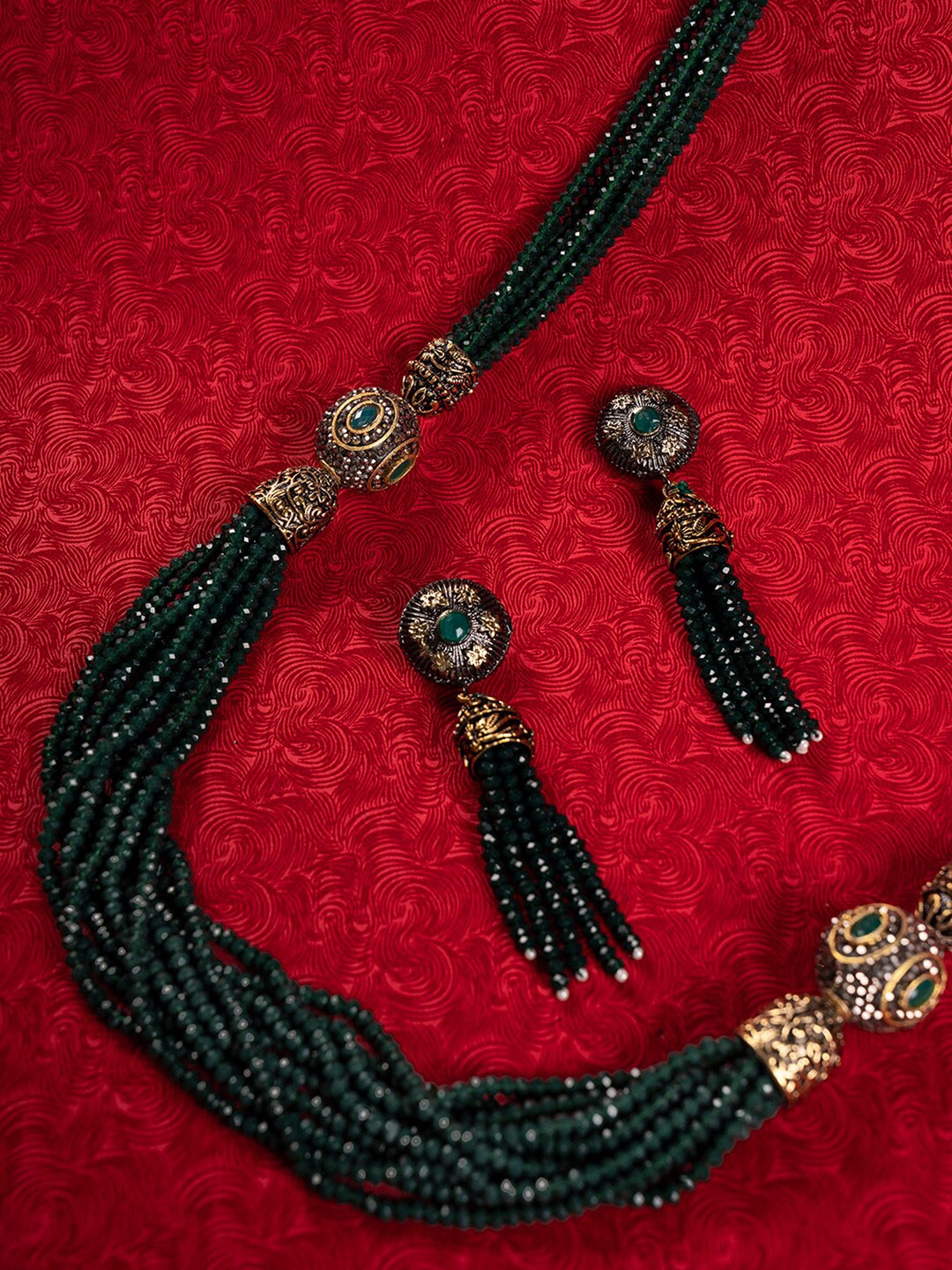 

Shoshaa Gold-Plated Green & Black Onyx Stone Beaded Jewellery Set