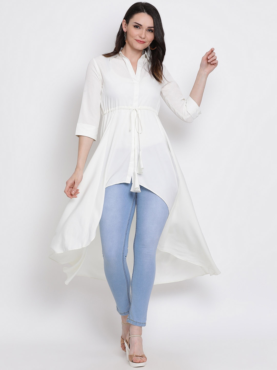 

FABNEST Women White Solid Tunic