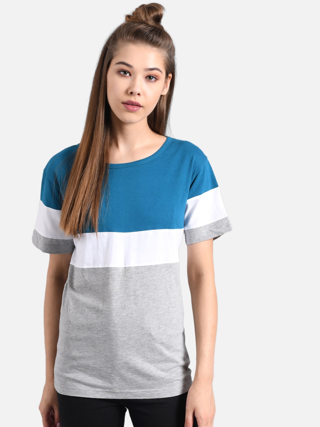

Kotty Women Blue Colourblocked Round Neck T-shirt