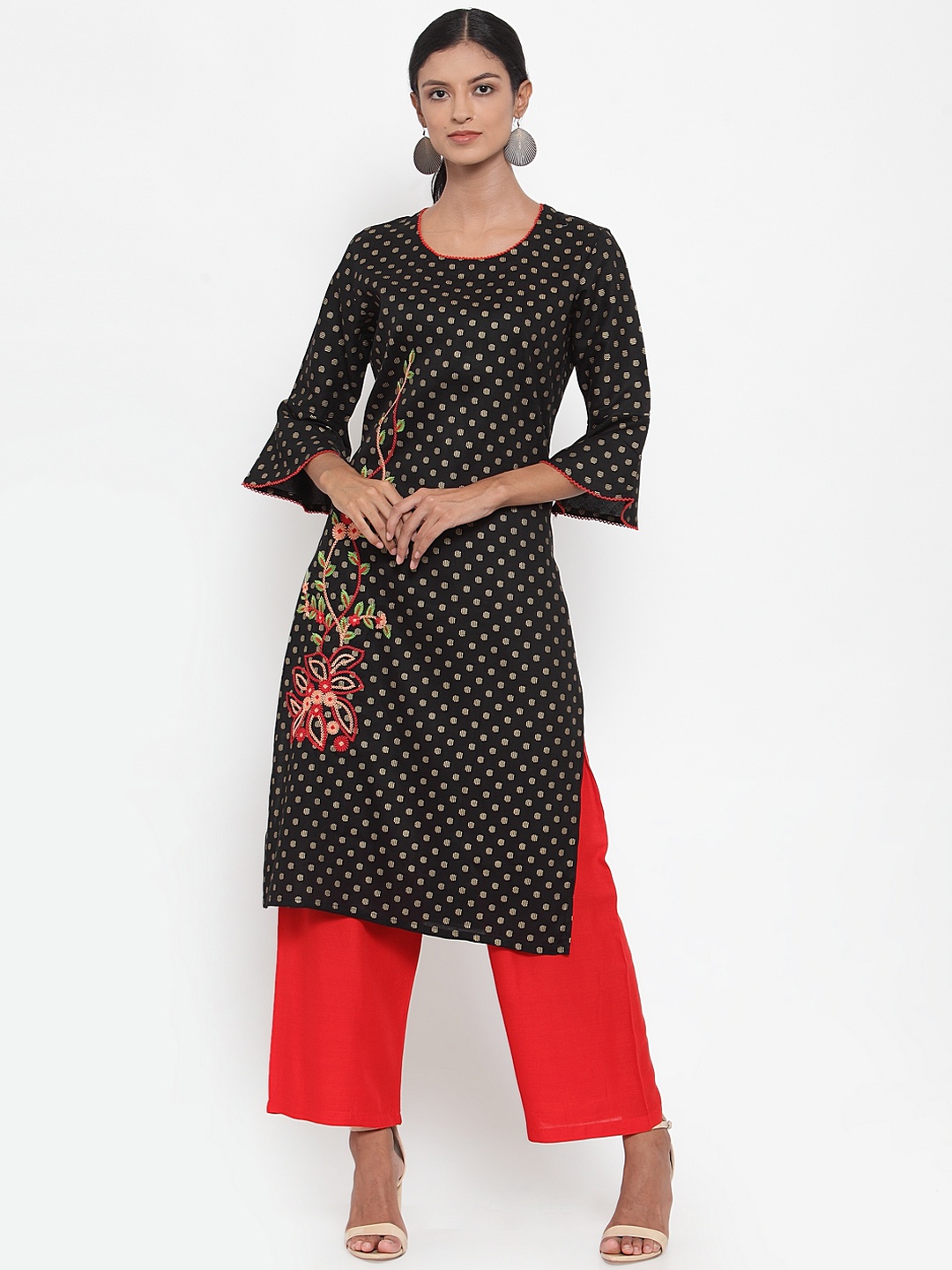

ANAISA Women Black & Red Printed Kurta with Palazzos