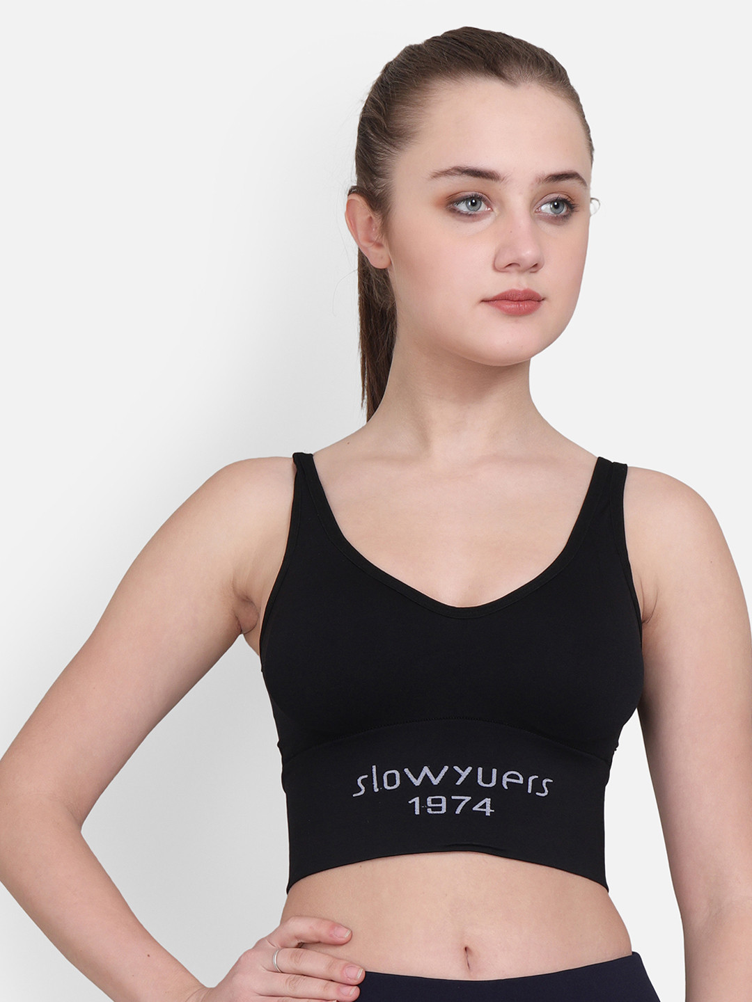 

Lebami Black Self Design Non-Wired Lightly Padded Sports Bra Slow1974_30C