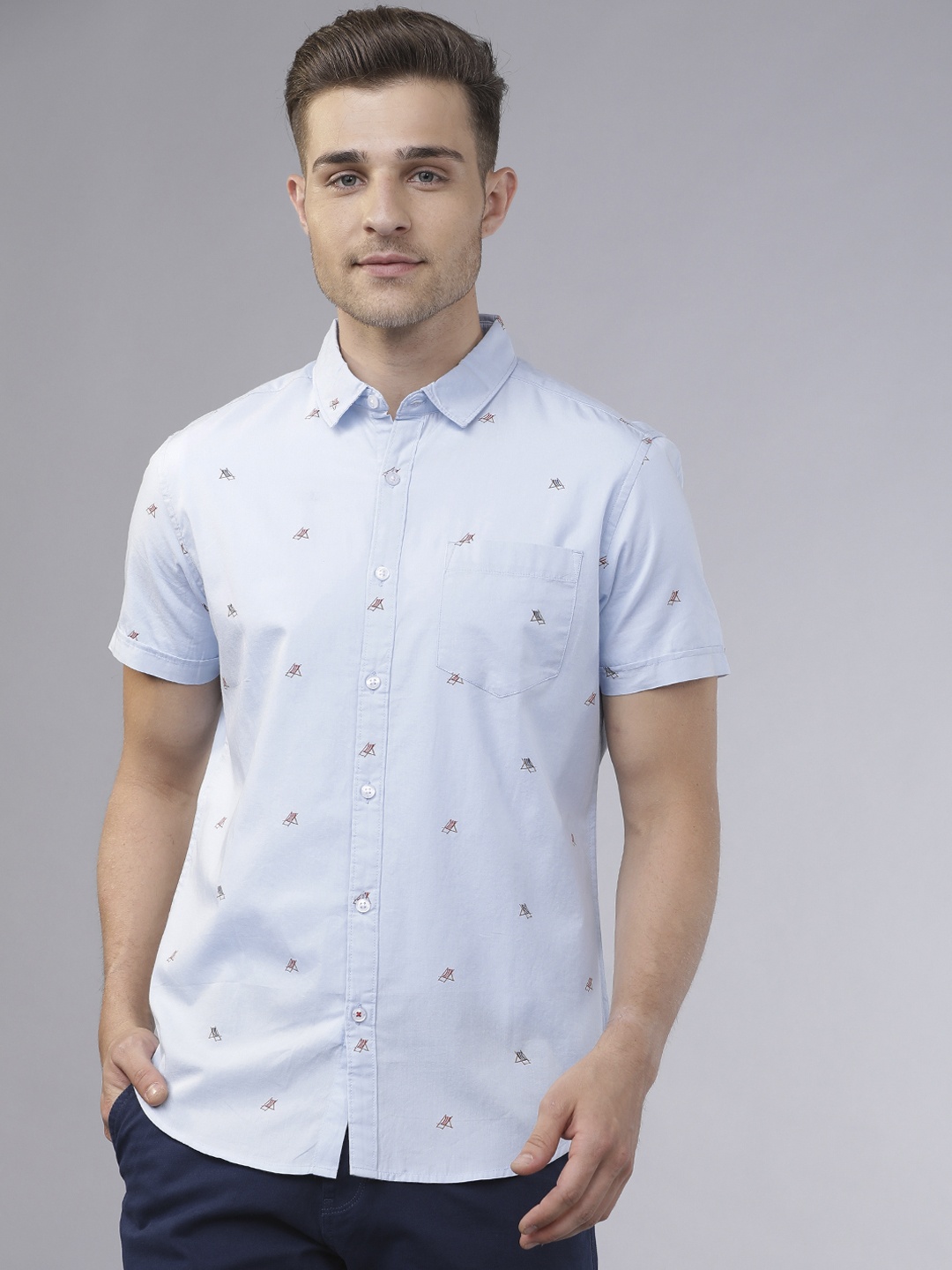 

HIGHLANDER Men Blue Slim Fit Printed Casual Shirt