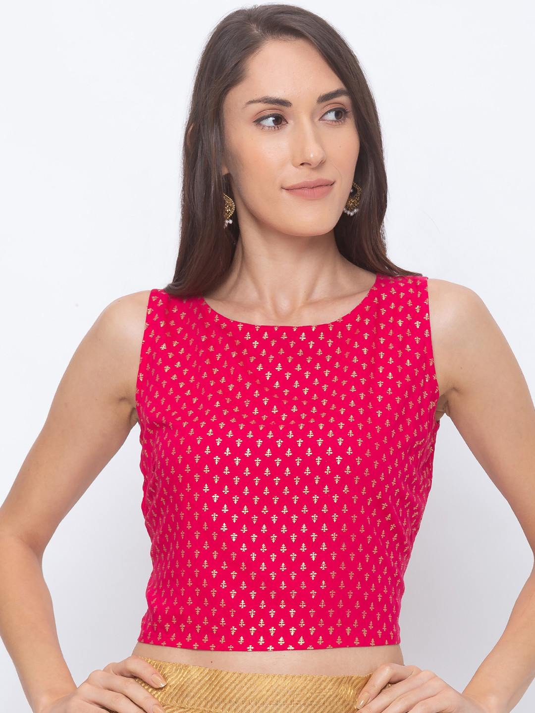 

Globus Women Pink & Gold-Coloured Printed Saree Blouse
