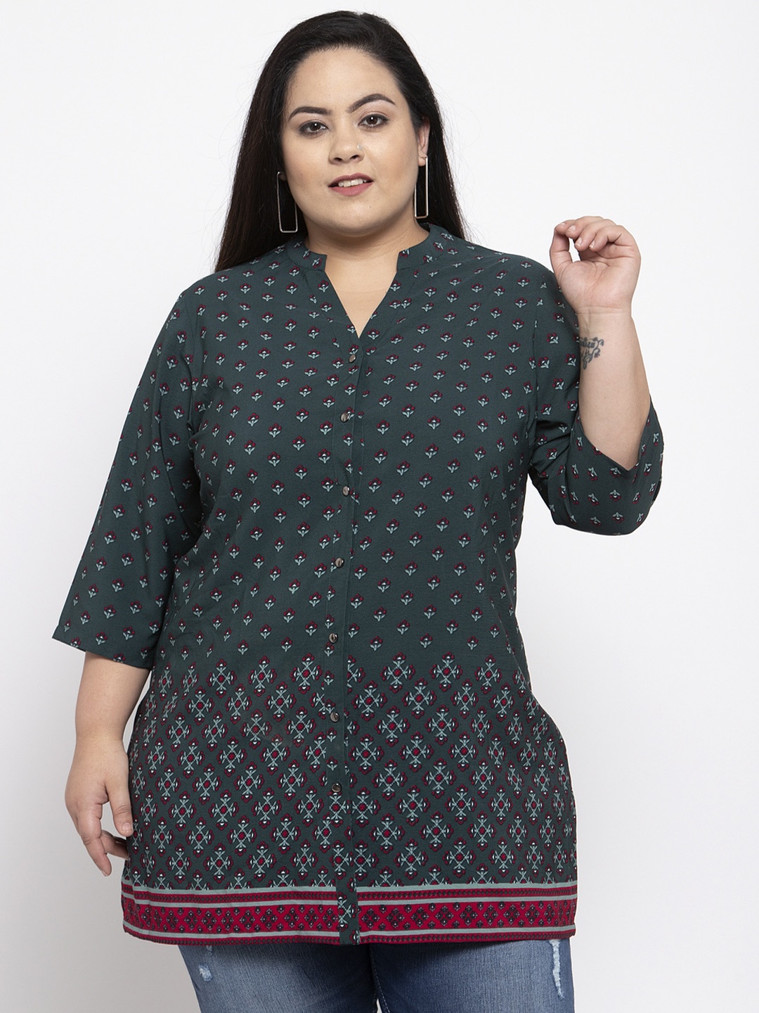 

plusS Women Green Printed Tunic