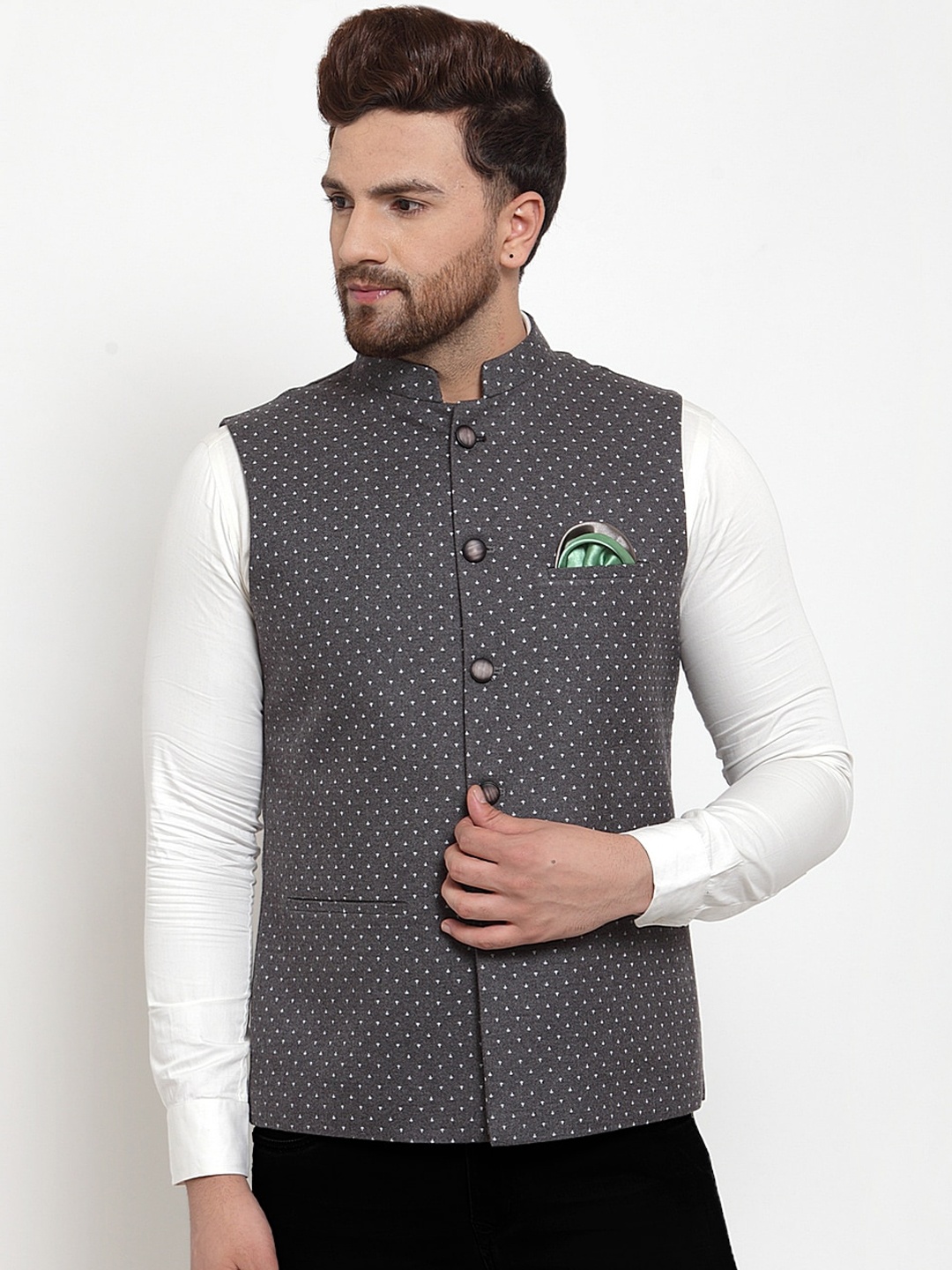 

MAXENCE Men Grey Printed Nehru Jacket