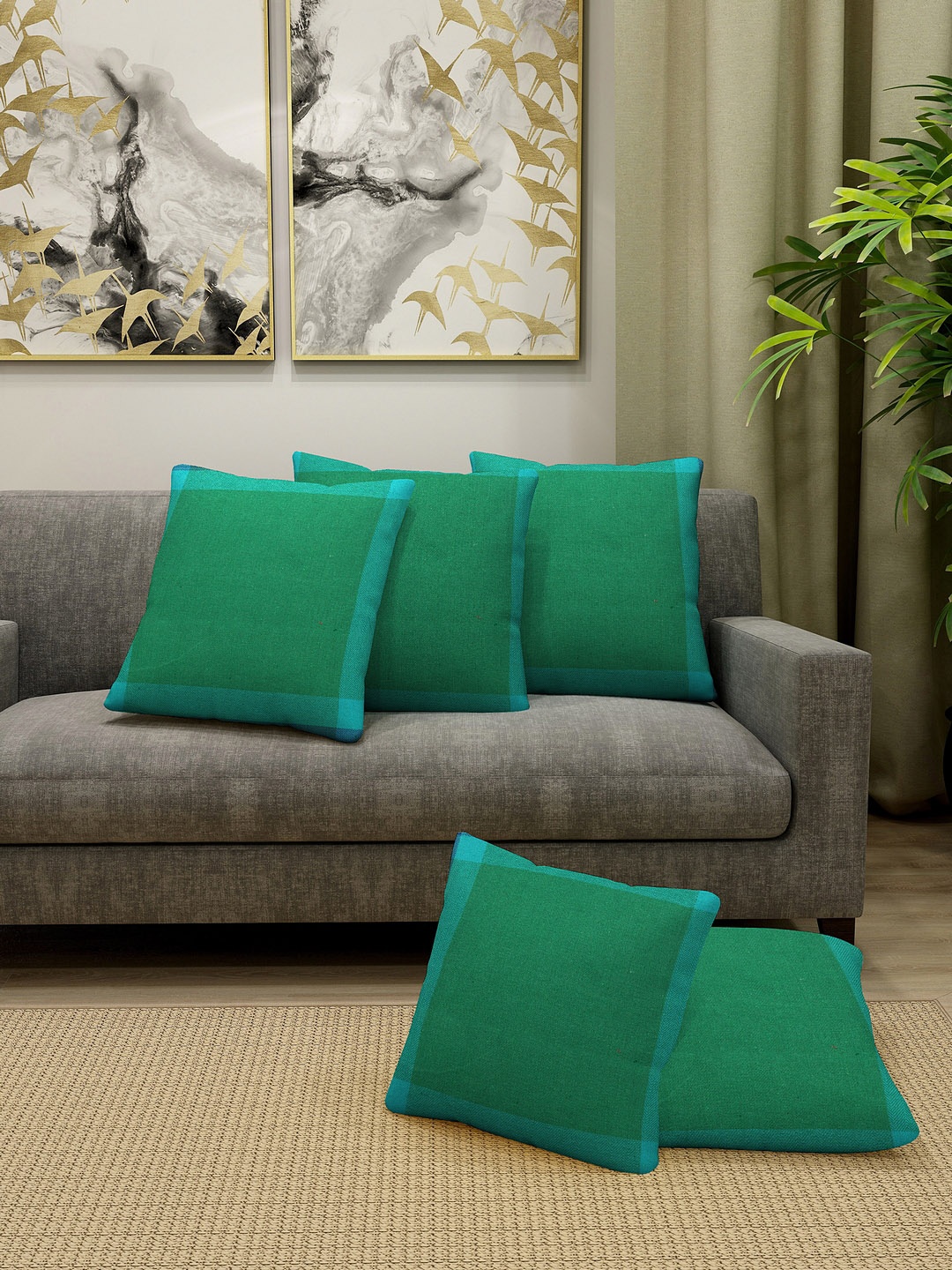 

KLOTTHE Set Of 5 Green & Blue Woven-Design Square Cushions