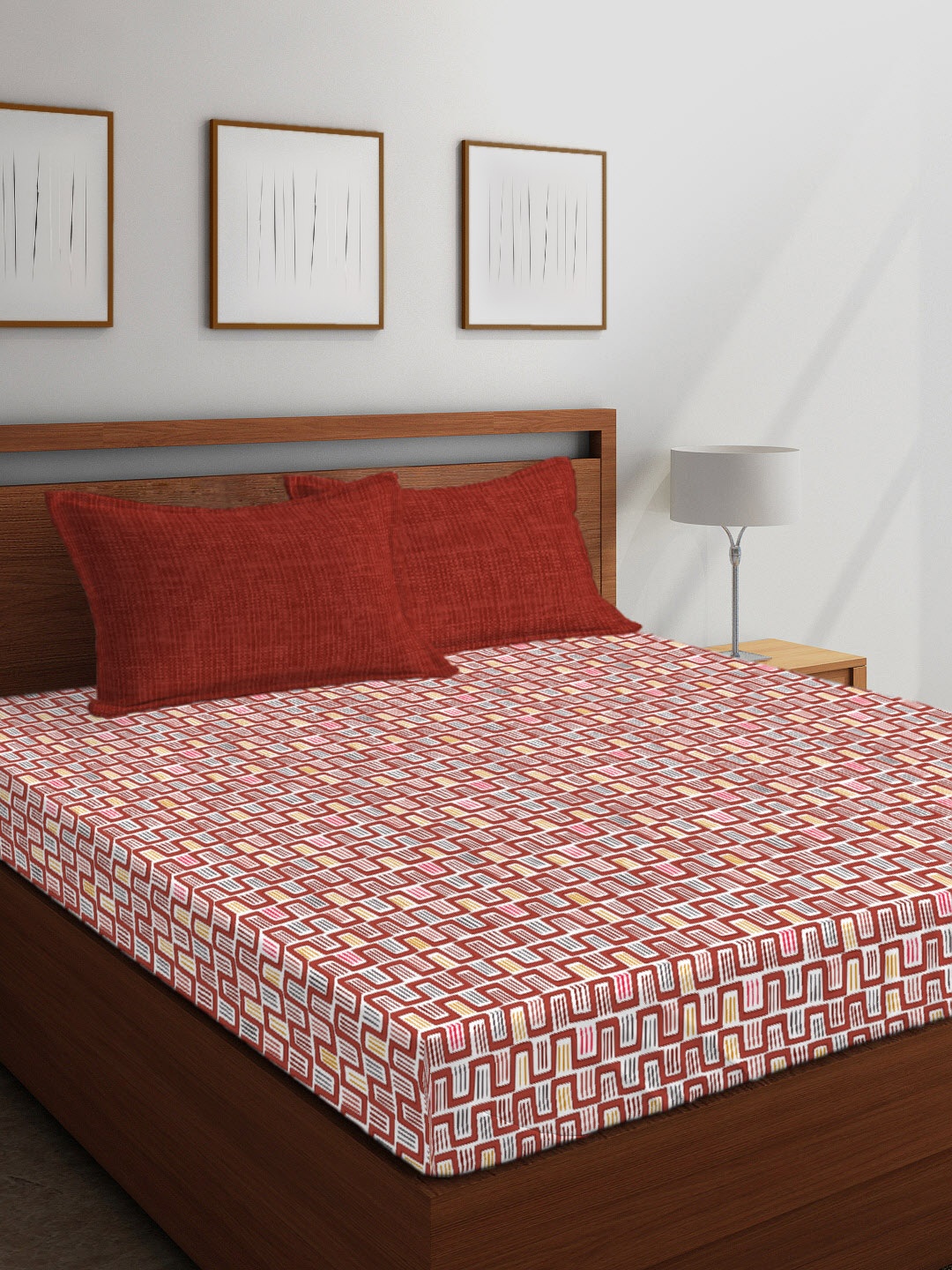 

Boutique Living India Maroon Abstract 210 TC Cotton 1 King Bedsheet with 2 Pillow Covers