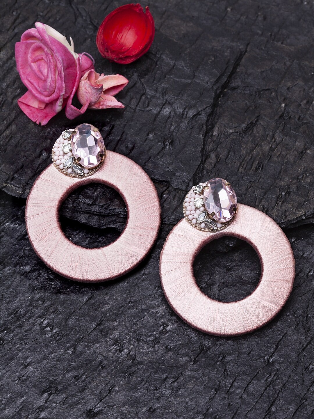 

Madame Pink Circular Drop Earrings