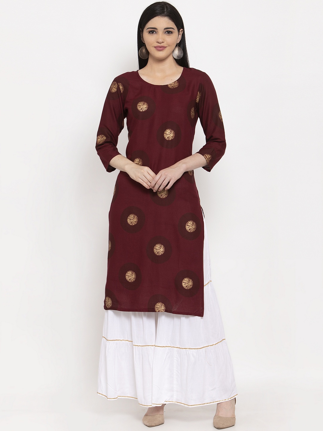 

ANAISA Women Maroon Printed Kurta with Sharara