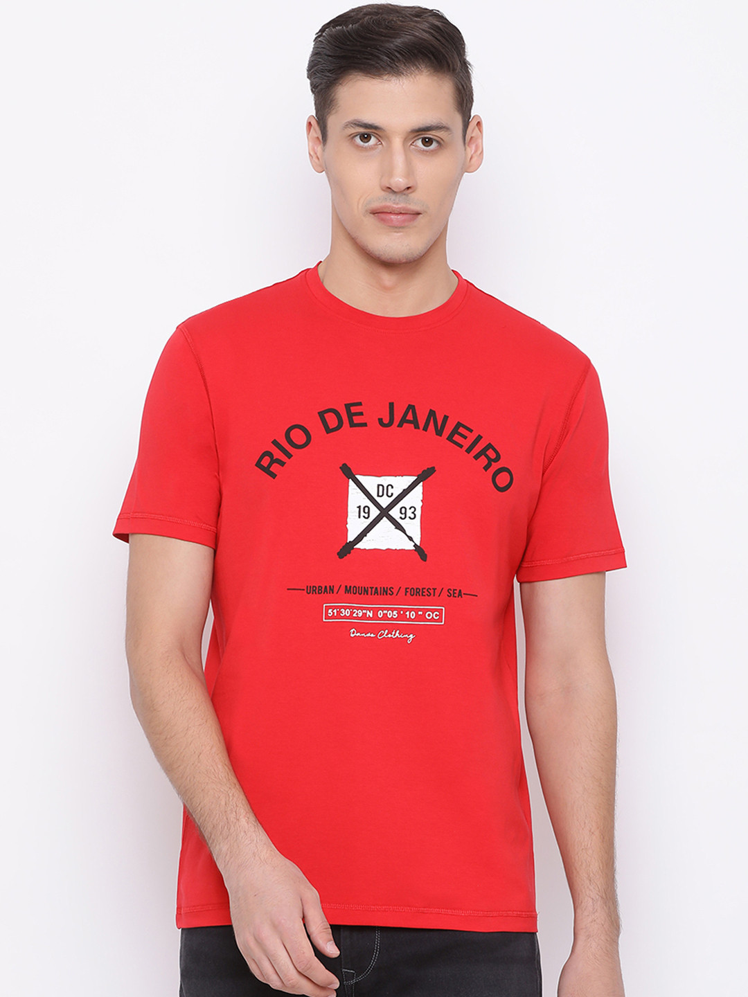 

Richlook Men Red Printed Round Neck T-shirt