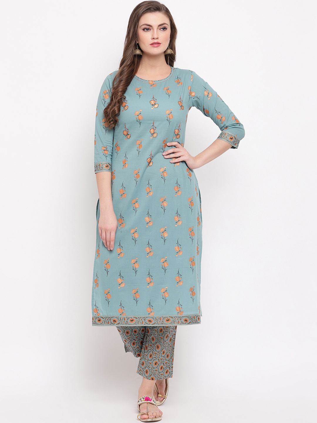 

Vbuyz Women Blue Foil Print Kurta with Palazzos