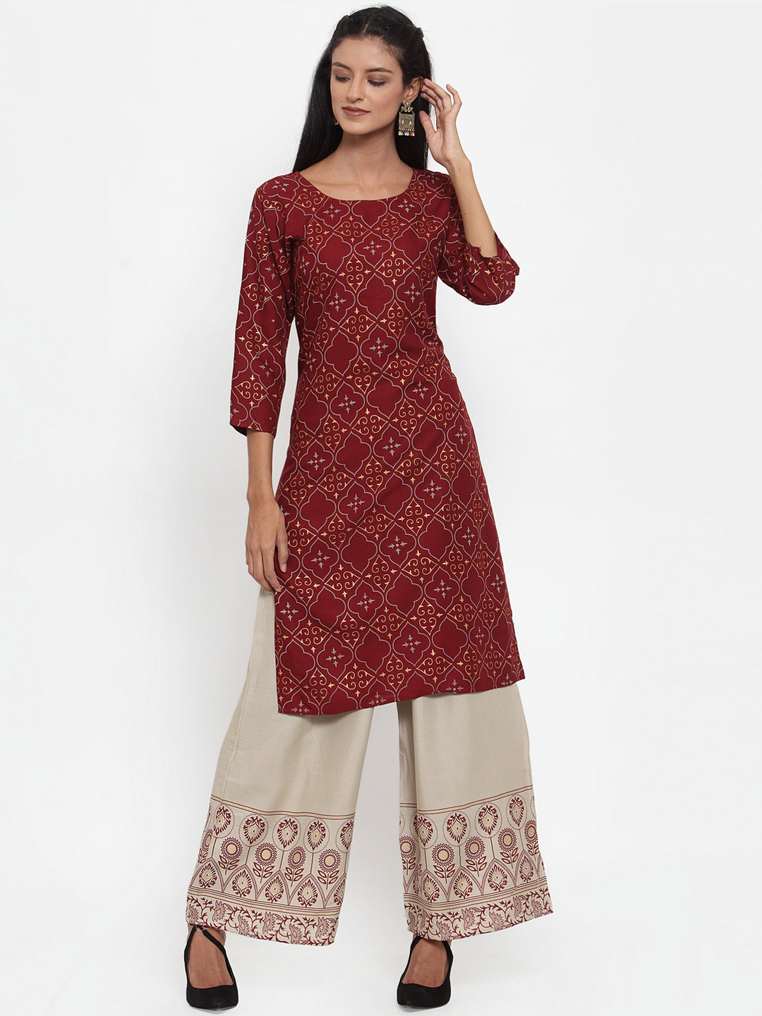 

ANAISA Women Maroon Printed Kurta with Palazzos