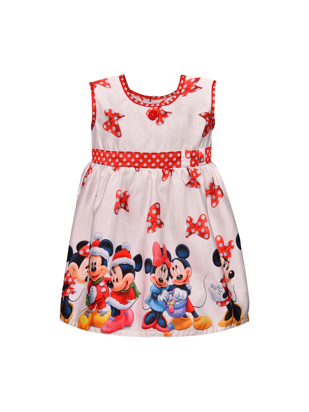 

Wish Karo Girls Pink & Red Mickey Mouse Print Fit and Flare Dress
