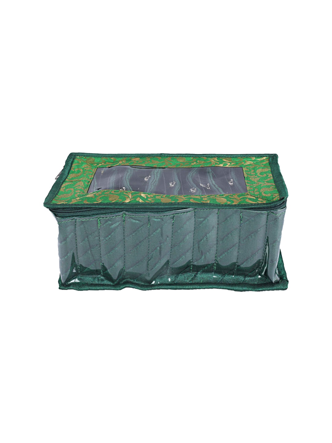 

Kuber Industries Green Solid Jewellery Organizer With 10 Pouches