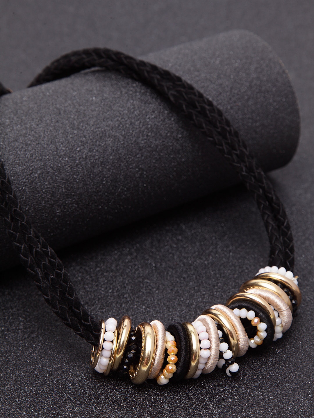 

Madame Women Black & Rose Gold-Plated Swede Metal Necklace