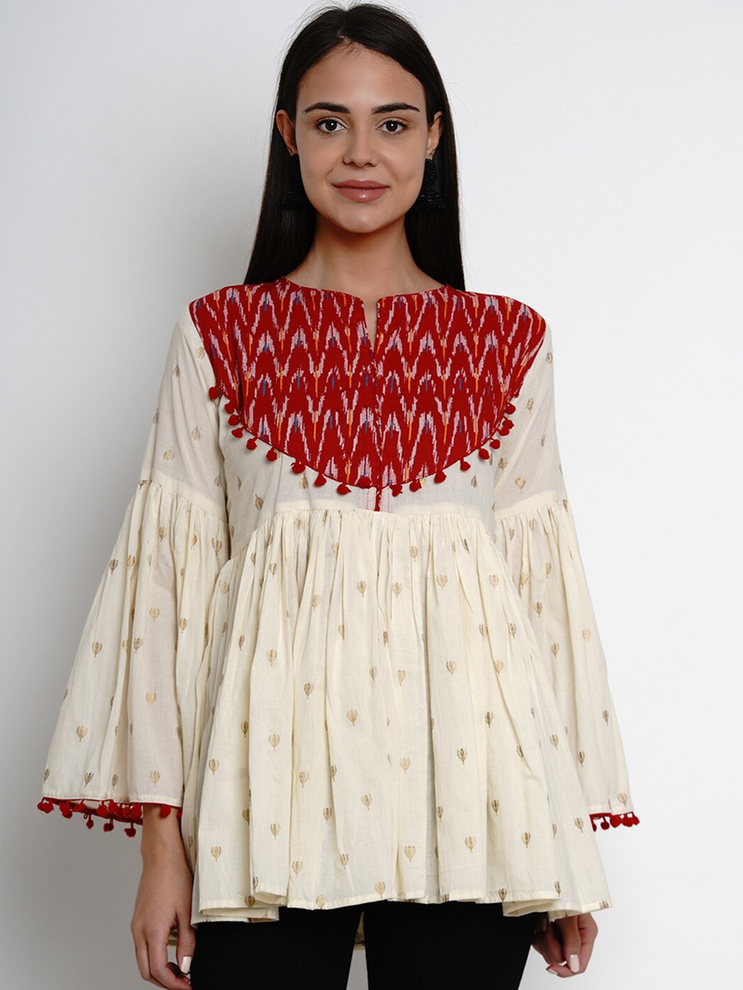 Bhama Couture Women's Off-White & Red Bohemian Printed Tunic