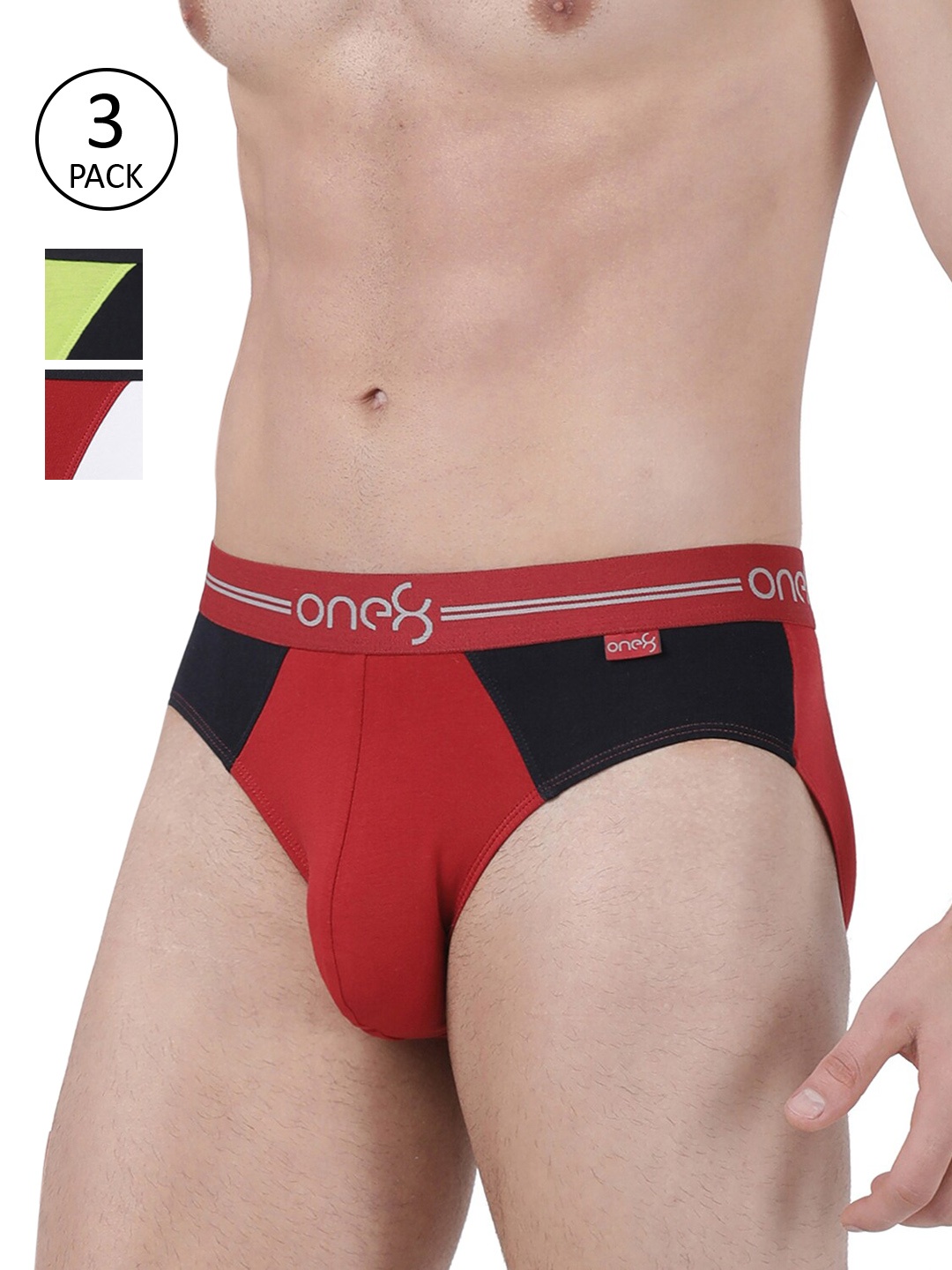

one8 by Virat Kohli Men Pack Of 3 Colourblocked Premium Cotton Stretch Briefs 204-PO3, Red