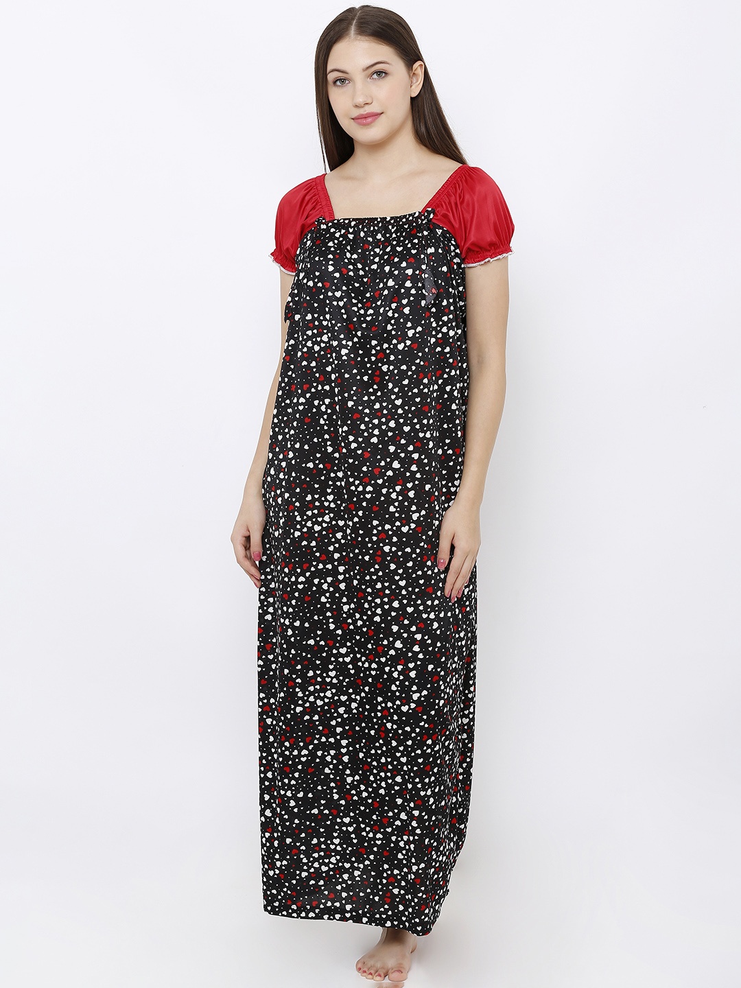 

Pretty Awesome Women Black & Red Printed Nightdress