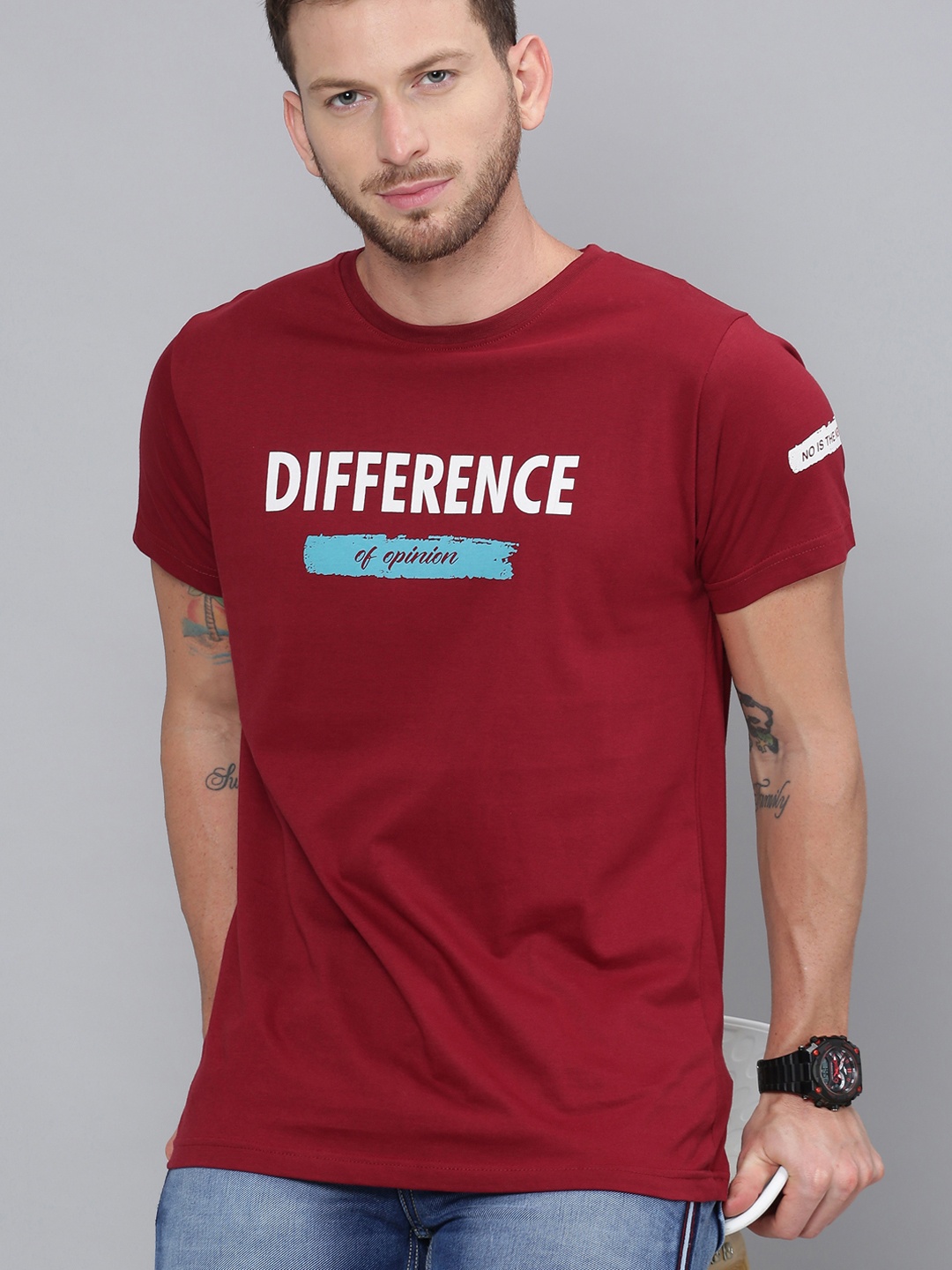 

Difference of Opinion Men Maroon Printed Round Neck Pure Cotton T-shirt