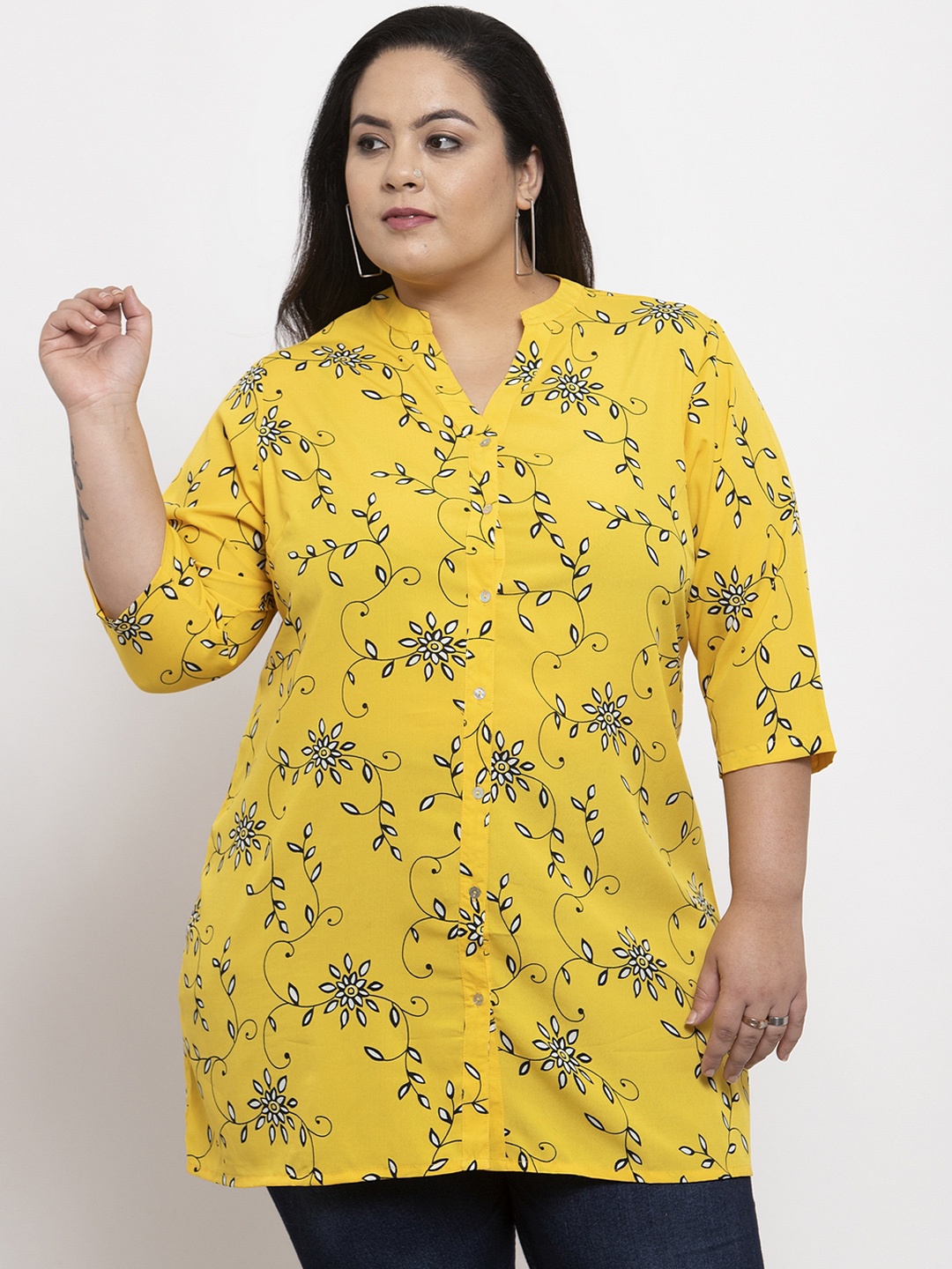 

plusS Women Yellow Floral Printed Tunic
