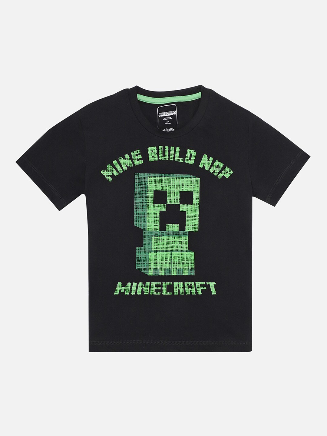 

Kids Ville Boys Black Green Minecraft Print Round Neck Pure Cotton T-shirt