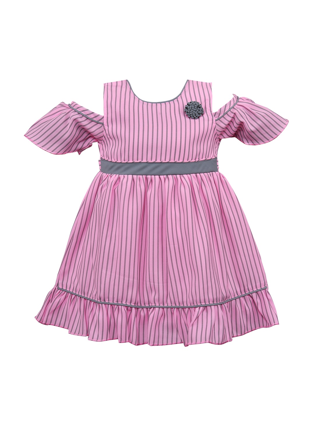 Wish Karo Girls Pink Striped Fit and Flare Dress