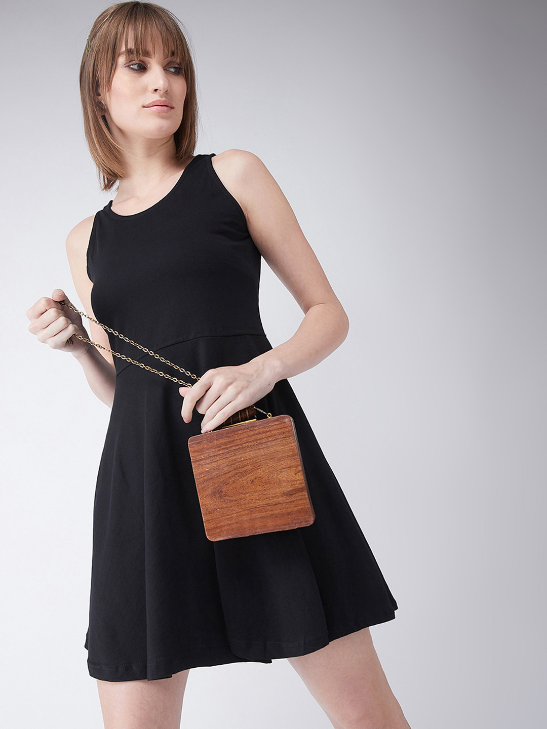 

Miss Chase Women Black Solid Fit and Flare Dress