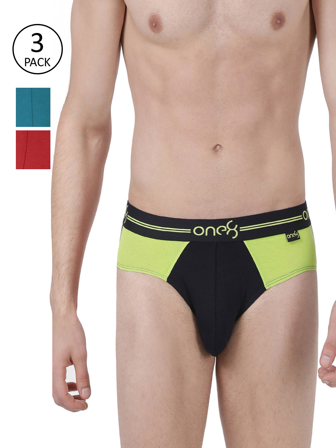 

one8 by Virat Kohli Men Pack Of 3 Colourblocked Premium Cotton Stretch Briefs 204-PO3, Red