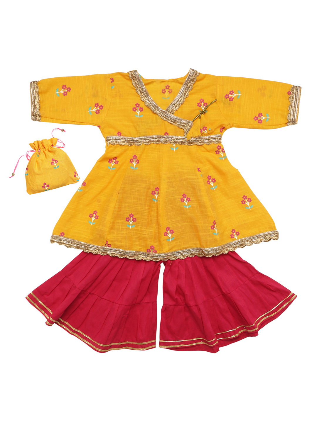 

YK Girls Mustard & Red Printed Kurta with Sharara