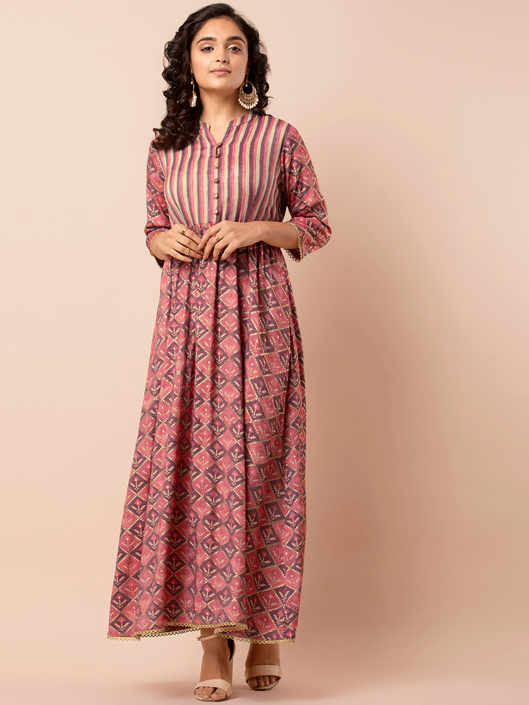 

INDYA Women Orange Printed Maxi Dress