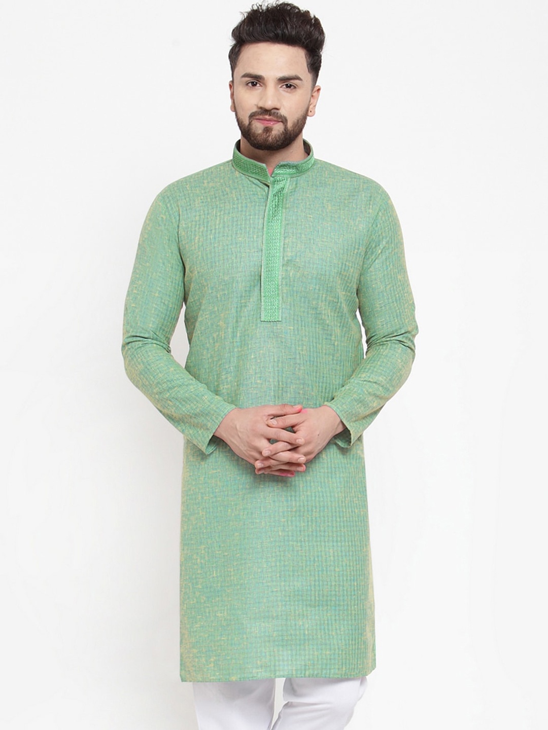 

Jompers Men Sea Green Woven Design Straight Kurta