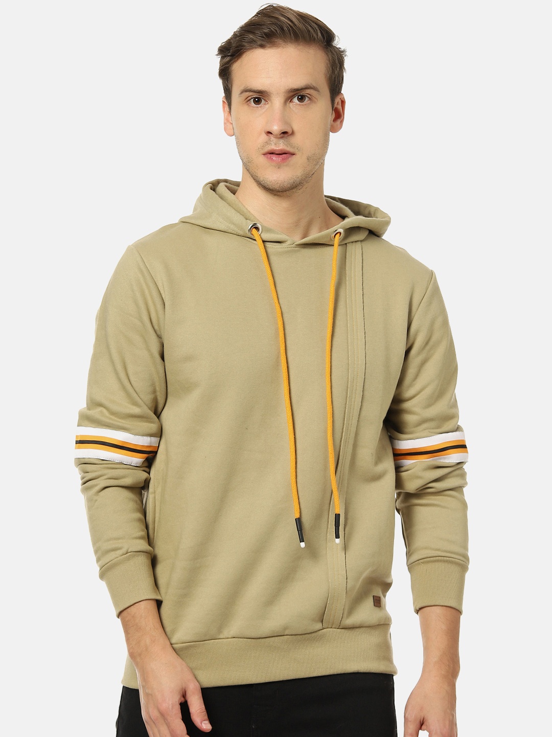 

Campus Sutra Men Beige Solid Hooded Sweatshirt