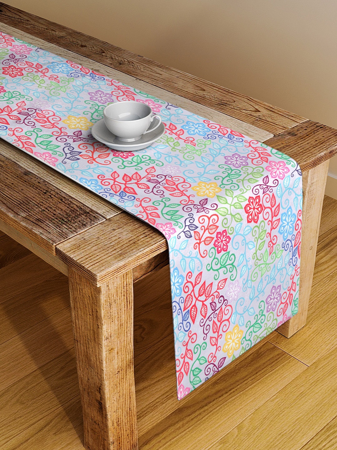 Alina decor Blue & Red Floral Digital Printed Table Runner