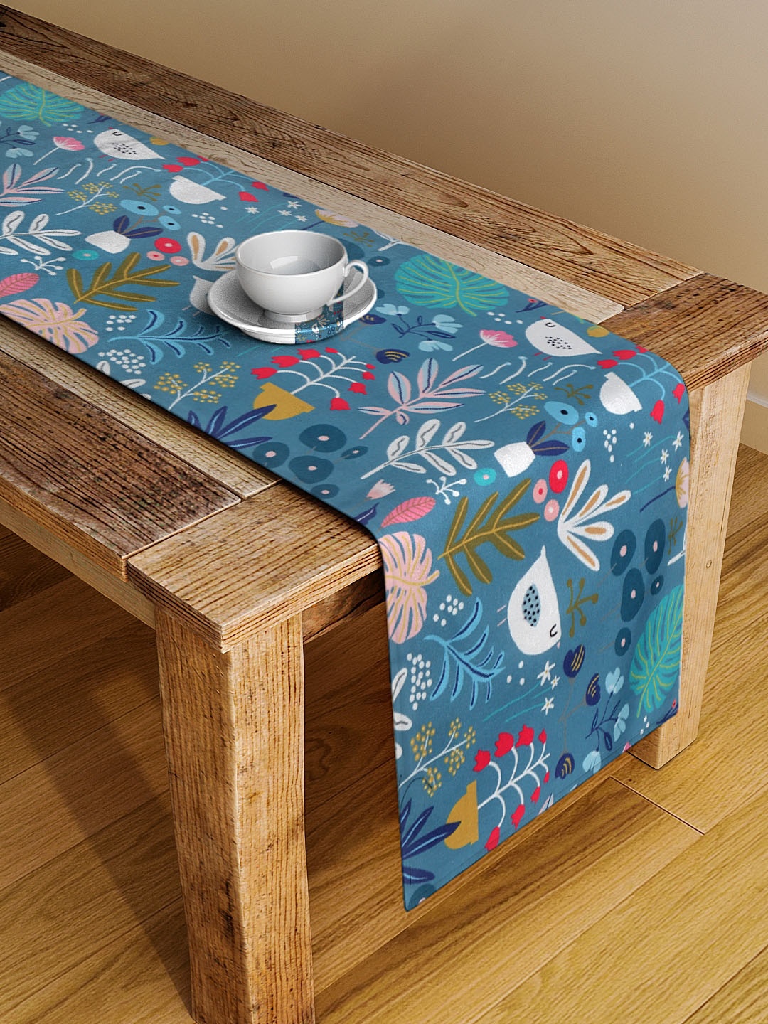 

Alina decor Teal Blue & White Floral Digital Printed Table Runner