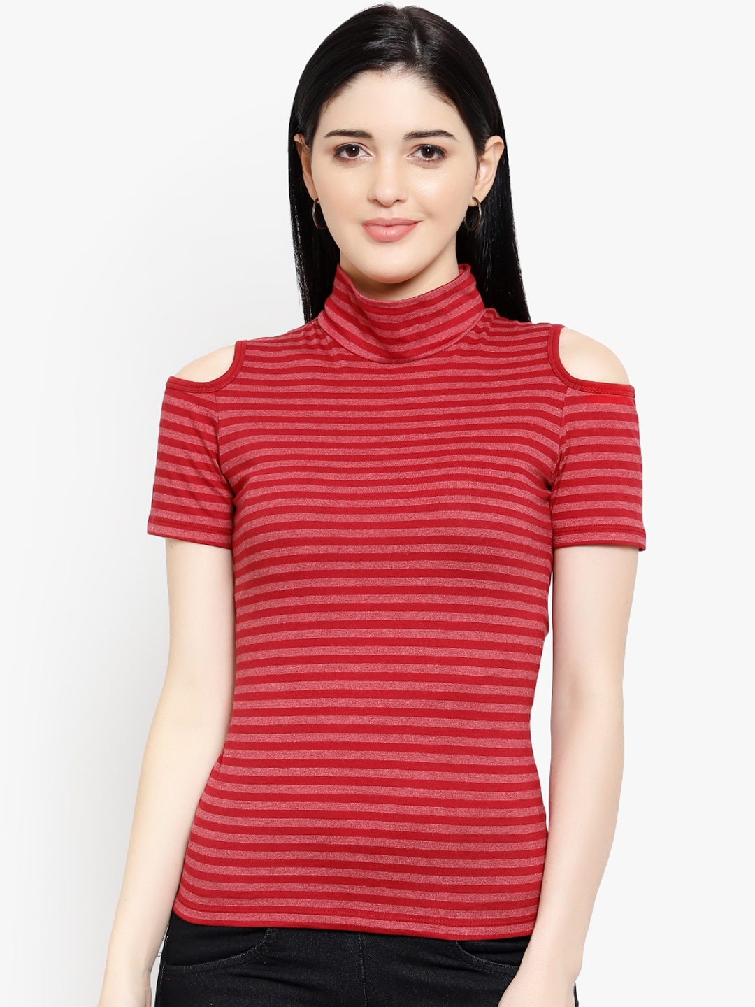 

LE BOURGEOIS Women Maroon Striped Top