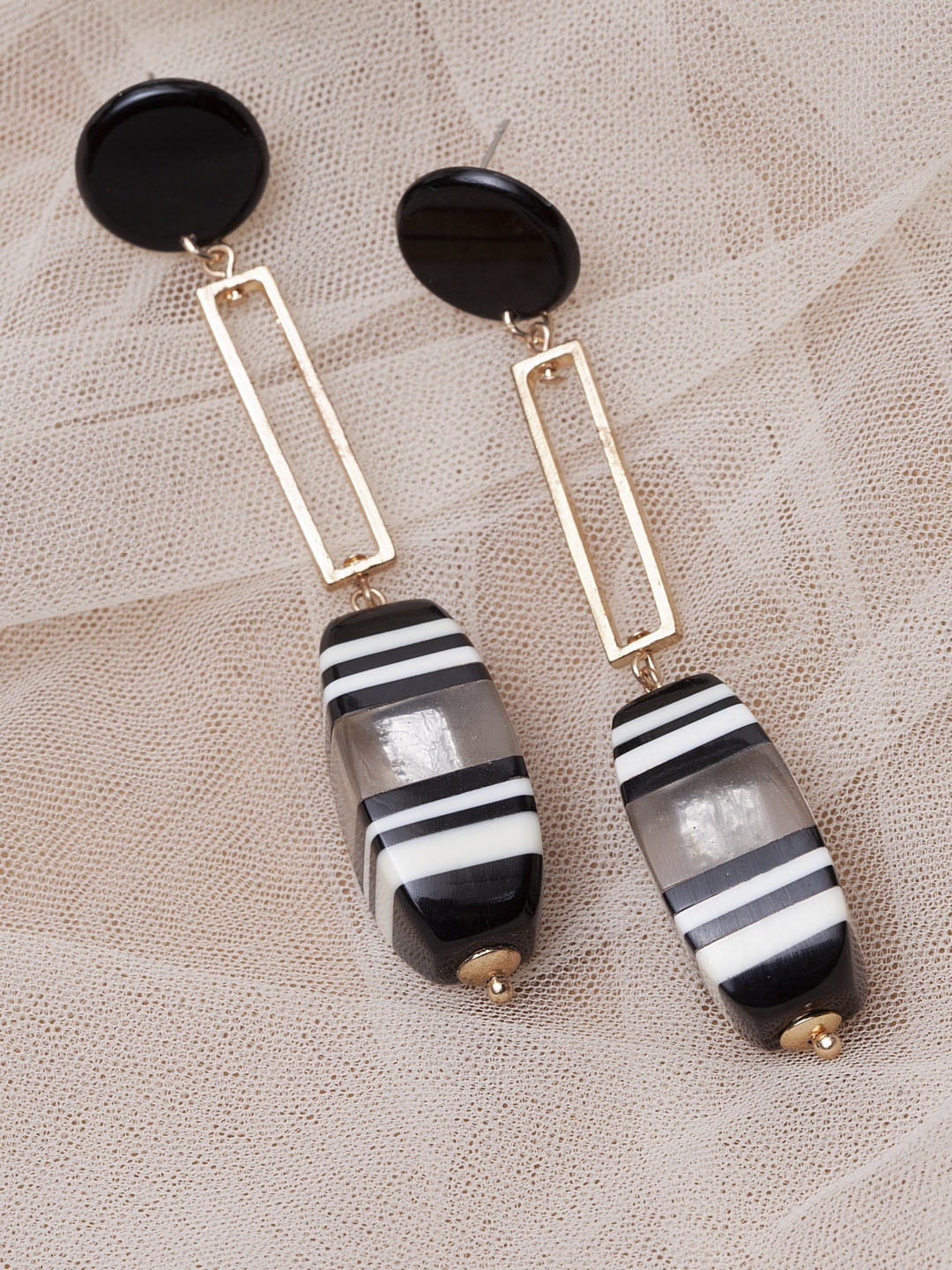 

Madame Black & White Geometric Rose Gold-Plated Drop Earrings
