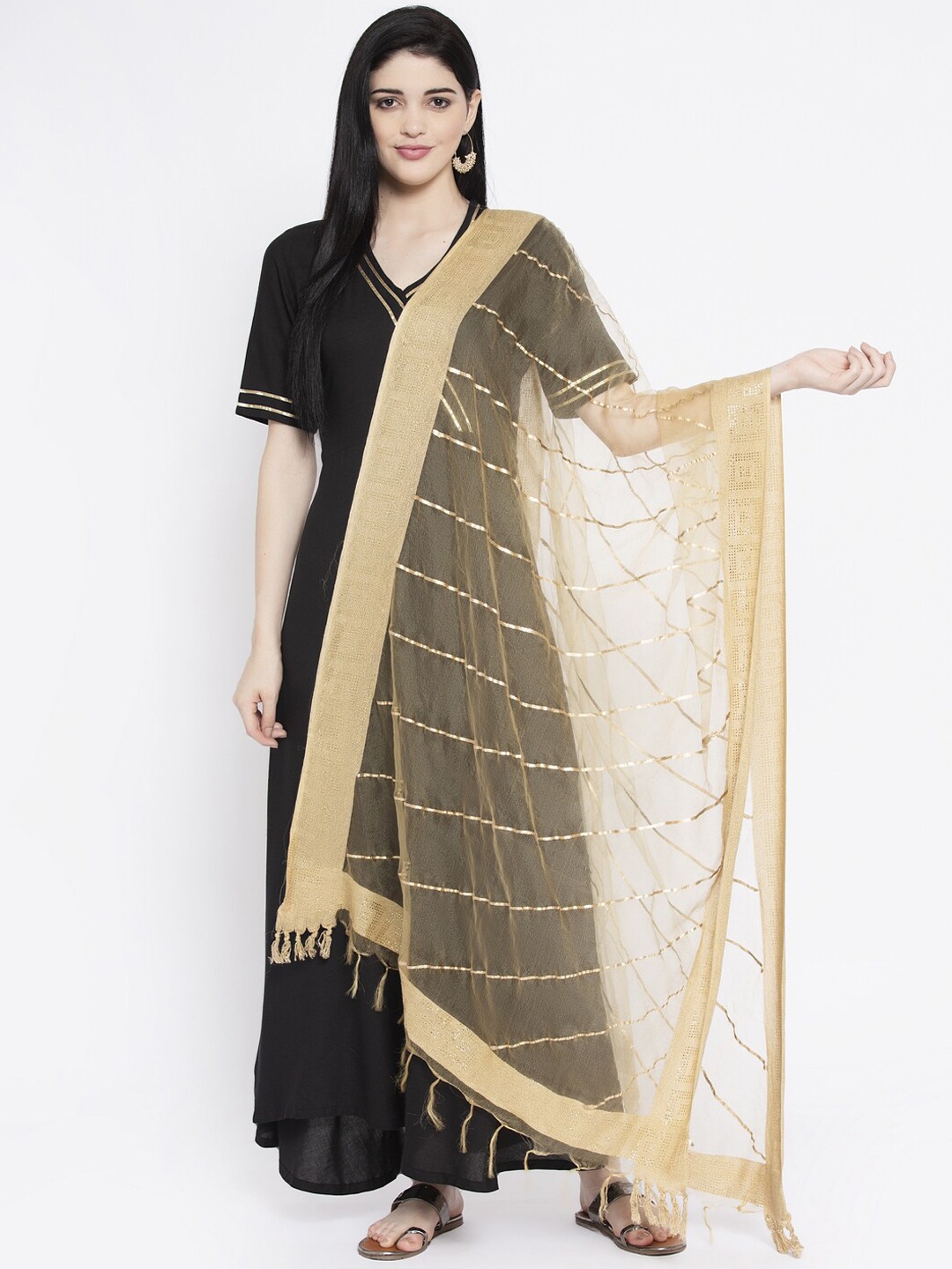 

studio rasa Beige Striped Organza Dupatta