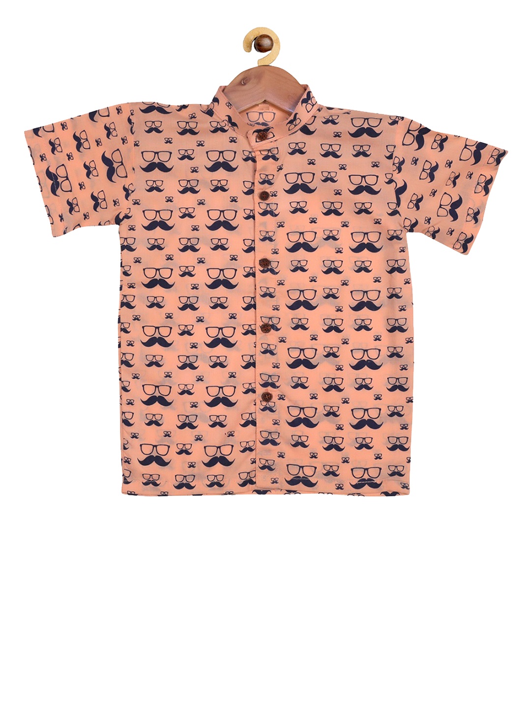 

SOULFULLY INDIAN Boys Peach-Coloured & Black Mustach & Specs Printed Casual Shirt