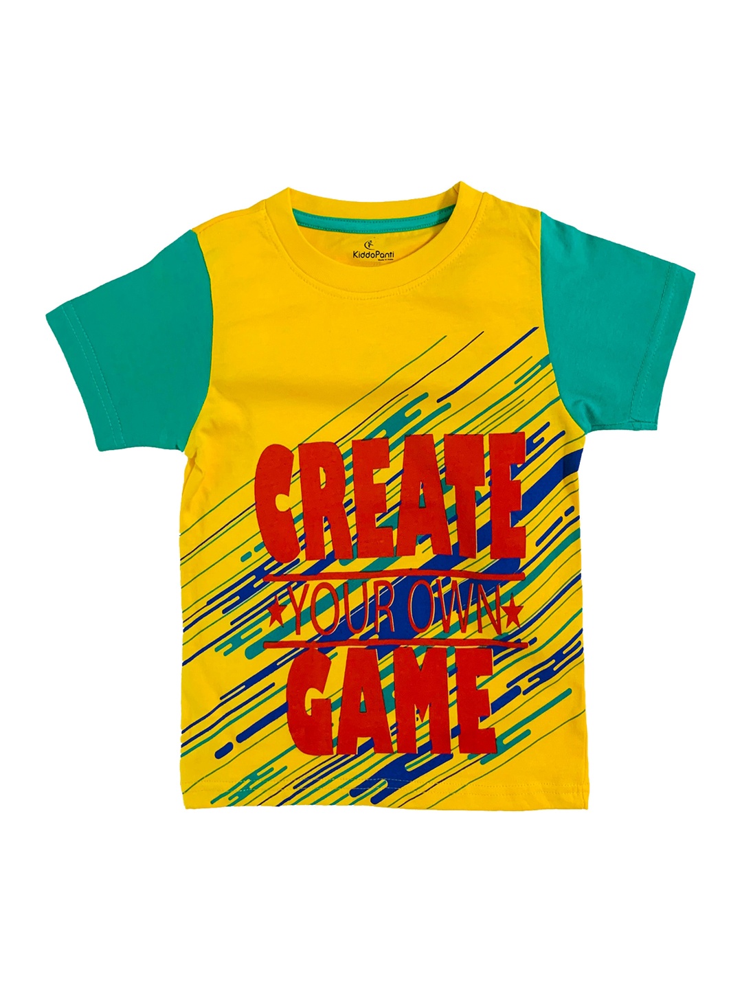 

KiddoPanti Boys Yellow Printed Round Neck Pure Cotton T-shirt