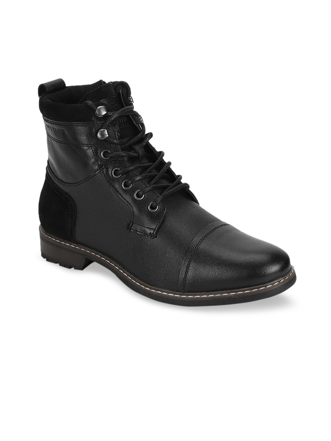 

Red Tape Men Black Solid Leather Mid-Top Flat Boots