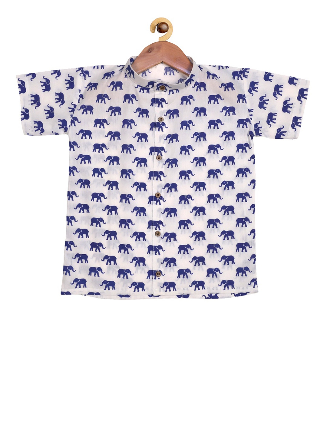 

SOULFULLY INDIAN Boys White & Blue Regular Fit Elephant Printed Casual Shirt