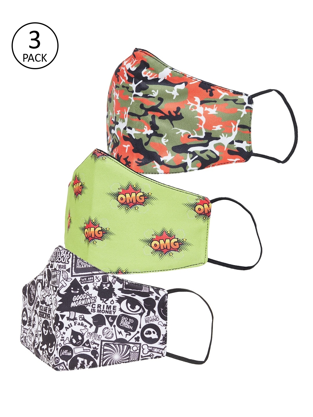 Zastraa Adults Pack of 3 Reusable 3-Layers Outdoor Masks, Multi