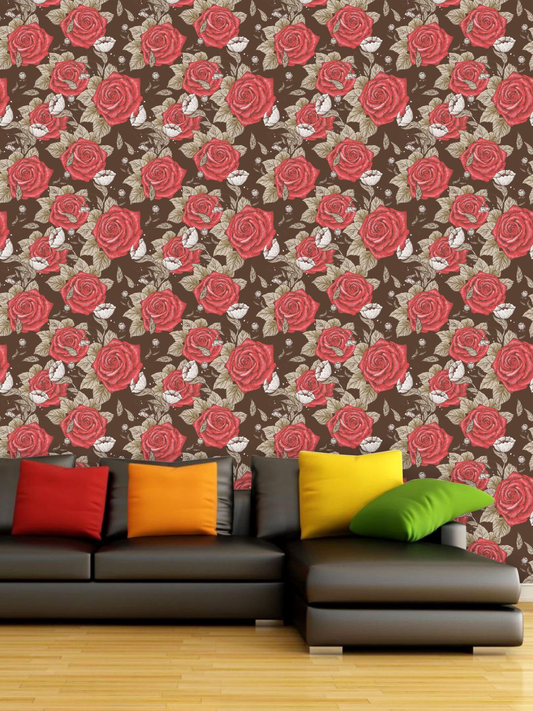 

PAPER PLANE DESIGN Brown & Red Floral Waterproof Vinyl Wallpaper