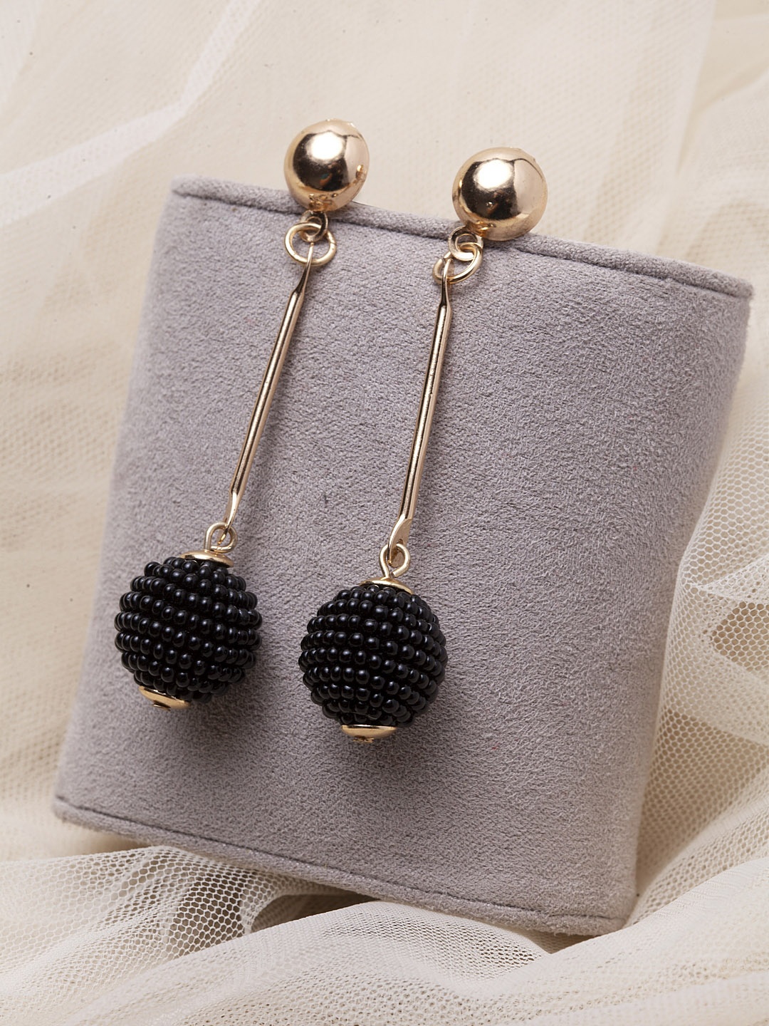 

Madame Black & Rose Gold-Toned Contemporary Drop Earrings