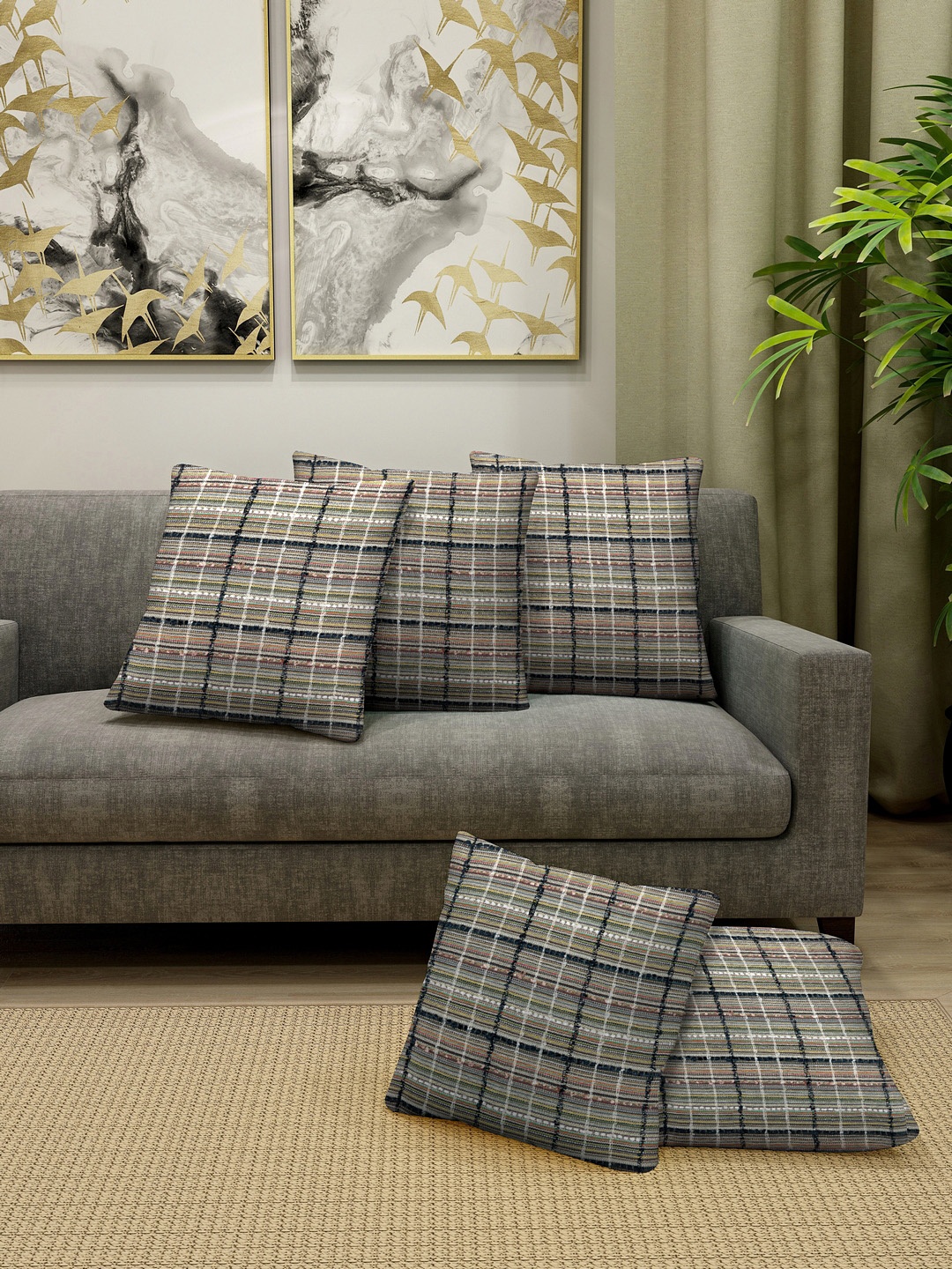 

KLOTTHE Set Of 5 Brown & White Striped Square Floor Cushions