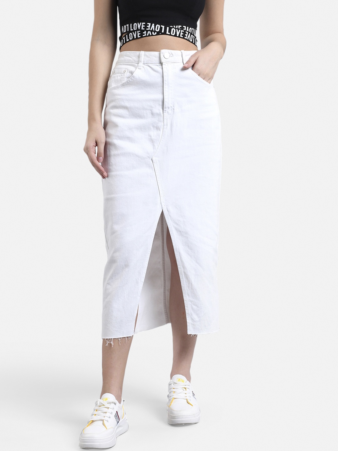 Kotty Women White Solid Straight Skirt