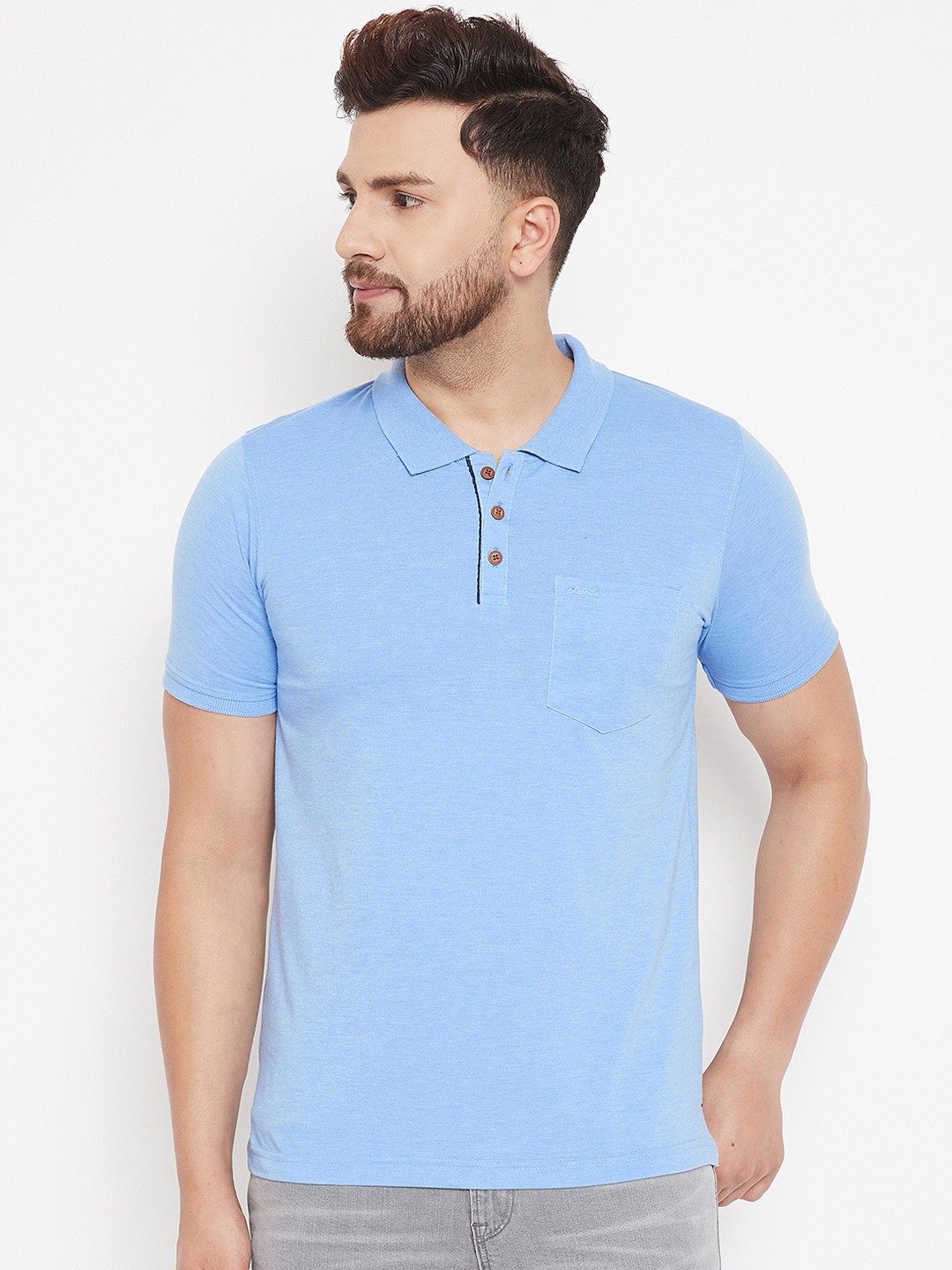 

Adobe Men Blue Solid Polo Collar T-shirt