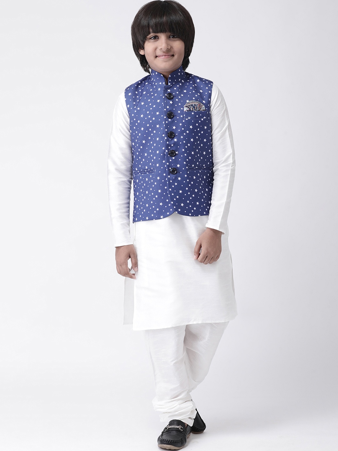 

Hangup Boys Mandarin Collar Kurta & Pyjamas With Nehru Jacket, White